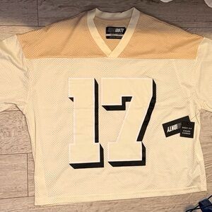 Urban Outfitters Cream and Black Mesh Football Jersey - 17
